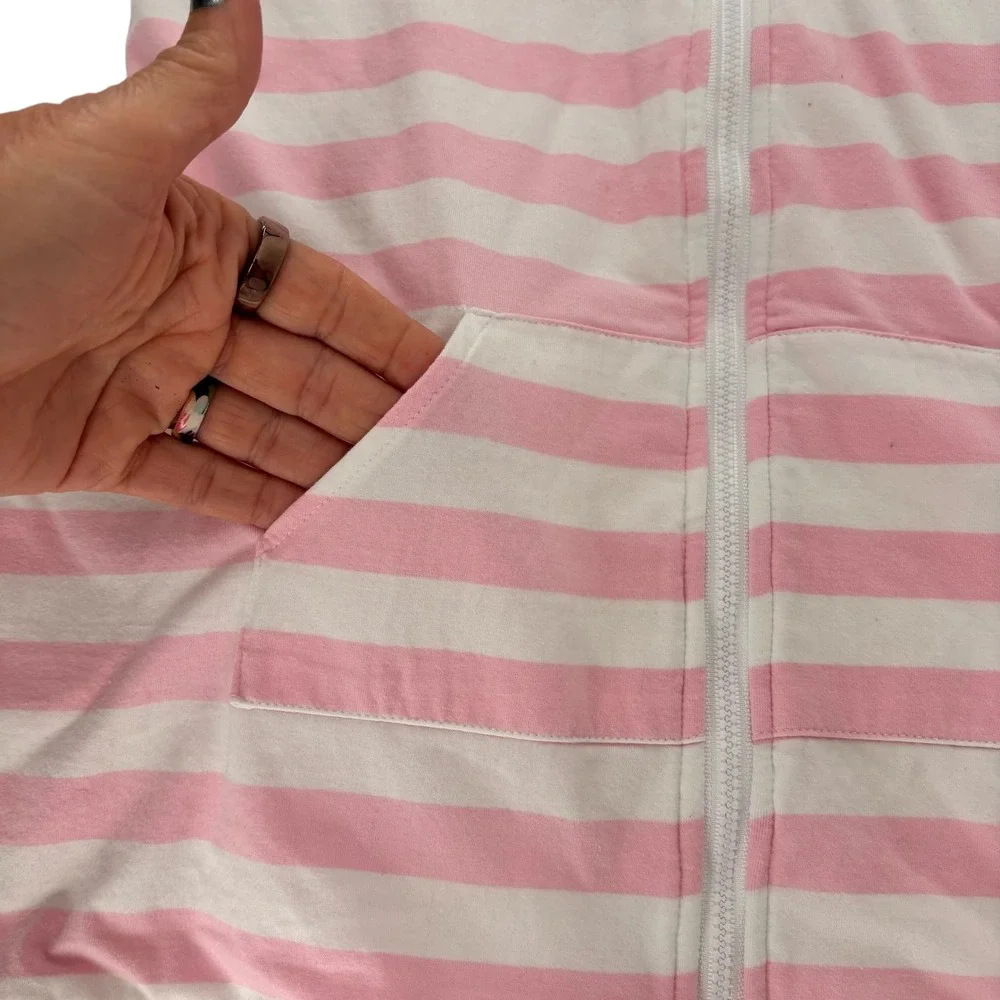 Southern Smocks Classic Kids Size 5 Pink White Stripe Terry Hooded Robe Cover Up